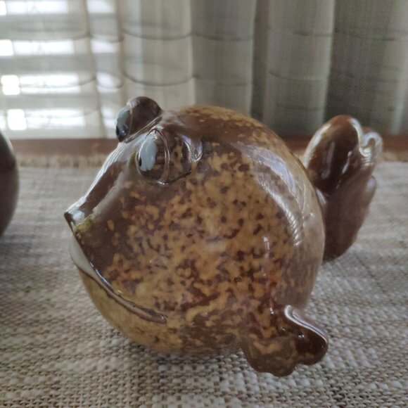 Art Pottery Figurines Set of 3, VTG Whimsical Spherical Fish Frog 6.75" - Picture 4 of 15